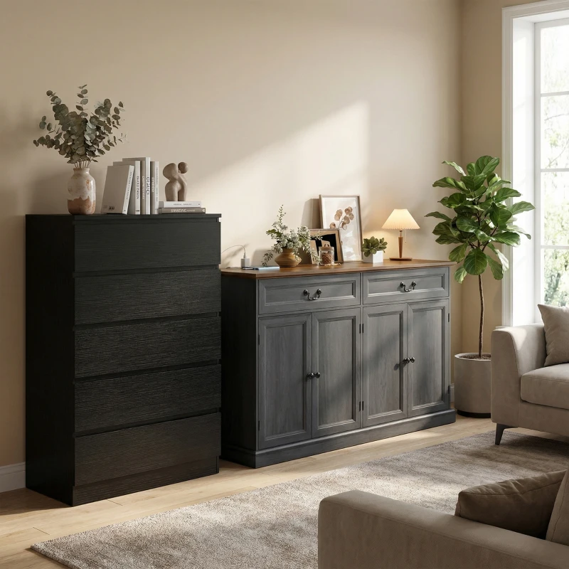 HOMCOM Dresser for Bedroom with 5 Drawers, Modern Chest of Drawers for Living Room, Closet, Hallway, Black