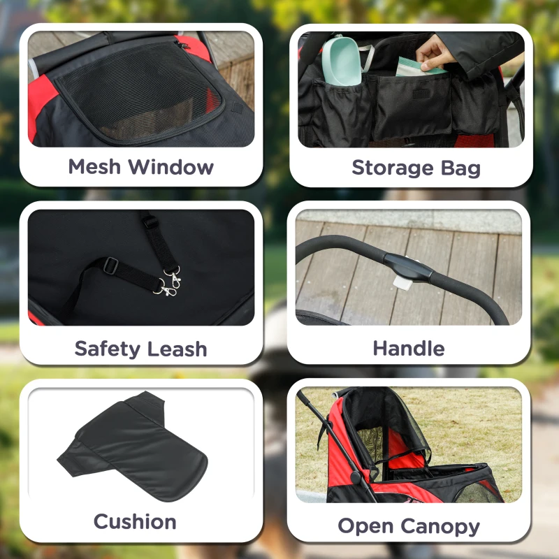 PawHut Foldable Pet Stroller for Large Dogs with Four Big Wheels, Shock-Absorbing Frame, Safety Leashes, Brakes, Black