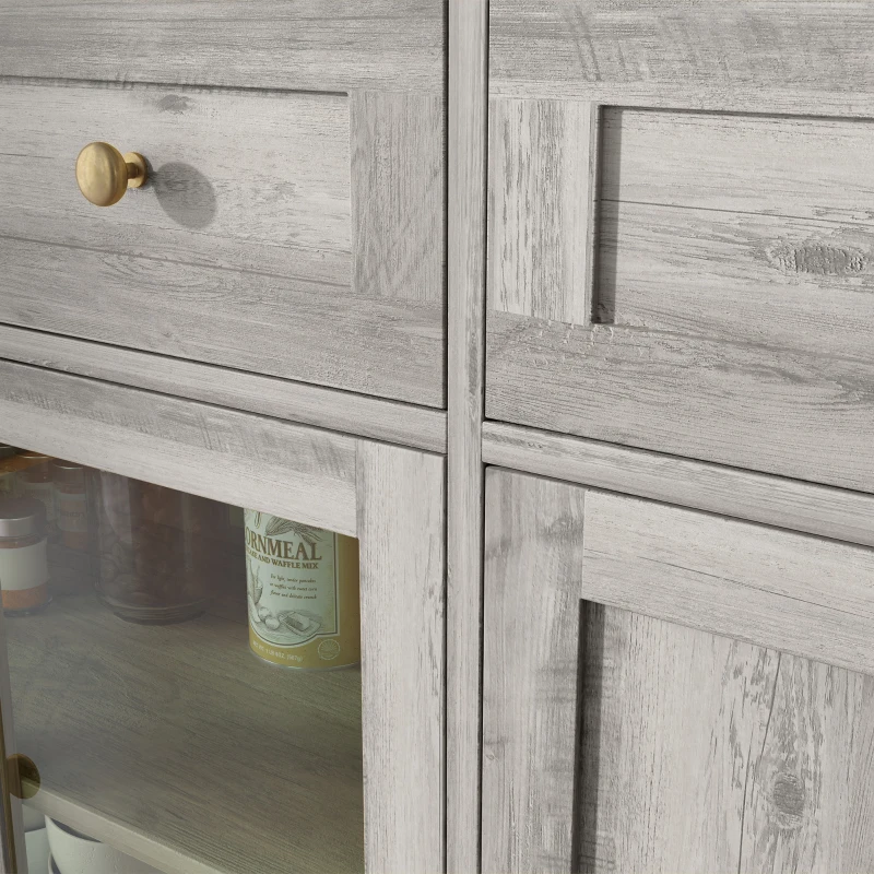 HOMCOM Dining Room Sideboard Buffet Cabinet with Storage, Coffee Bar Cabinet with Glass Doors and Adjustable Shelves, Weathered Grey Oak