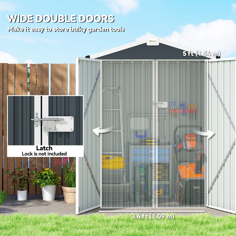Outsunny 4.4' x 3' Outdoor Storage Shed with Double Doors, Metal Garden Shed for Backyard Patio