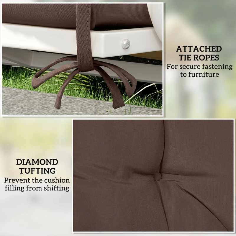Outsunny Garden Bench Cushion with Backrest, Non-Slip 2 Seater Soft Pad with Ties, Coffee