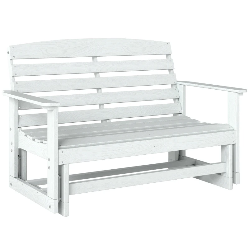 Outsunny Patio Glider Bench w/ HDPE Slatted Double Rocking Chair, Distressed White