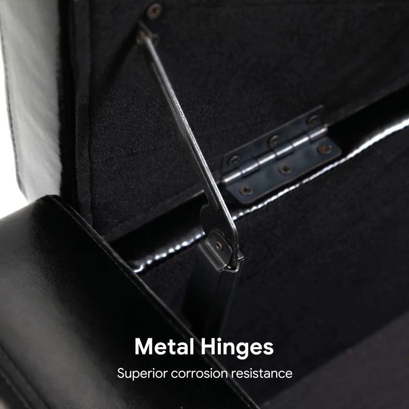 HOMCOM Storage Ottoman Bench, PU Leather Upholstered Bench with Tufted Design, Black