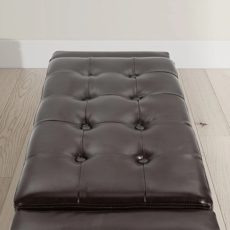 HOMCOM Storage Ottoman Bench, PU Leather Upholstered Bench with Tufted Design, Brown
