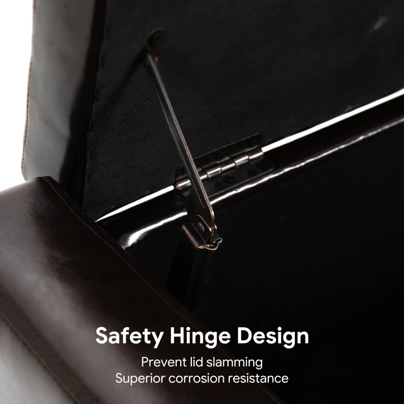 HOMCOM Storage Ottoman Bench, PU Leather Upholstered Bench with Tufted Design, Brown