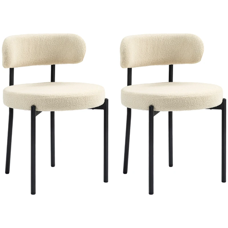 HOMCOM 2 Pieces Kitchen Chairs, Modern Dining Chairs w/ Berber Fleece Upholstery and Steel Legs for Living Room, Beige