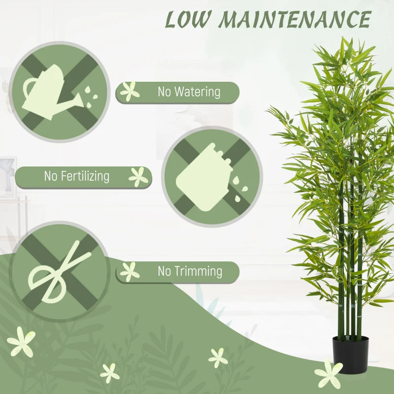 HOMCOM 5FT Artificial Bamboo Tree, Faux Decorative Plant in Nursery Pot for Indoor Decor, Set of 2