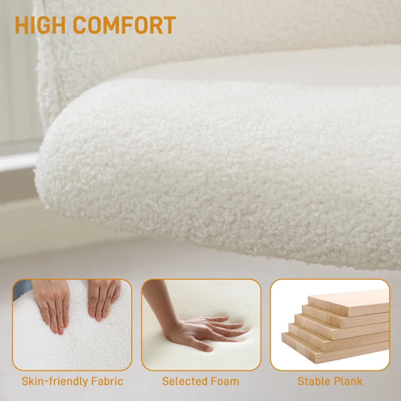 HOMCOM Office Chair, Teddy Fleece Upholstered Vanity Desk Chair, Cream White