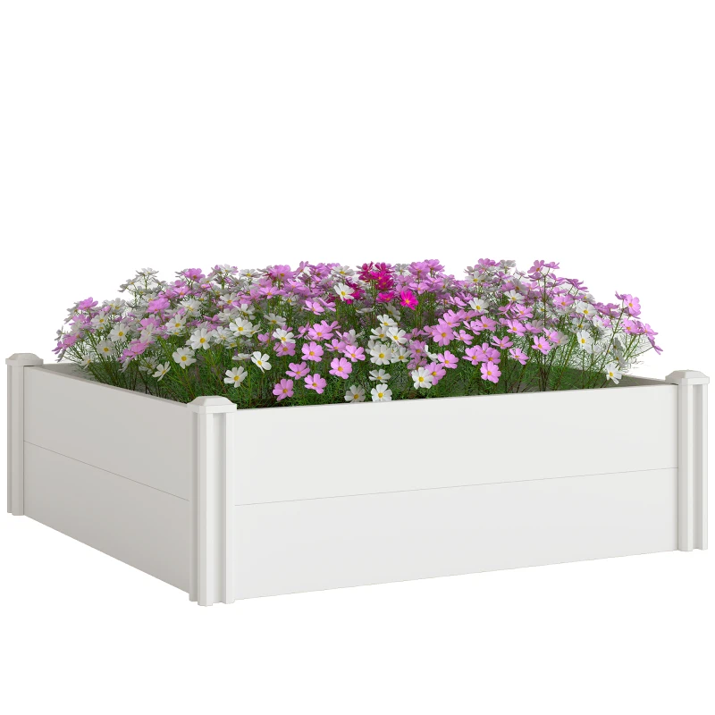 Outsunny Vinyl Raised Garden Bed Kit, 3 x 3 x 1ft Modular Elevated Garden Box with Slotting Legs and Open Bottom, White