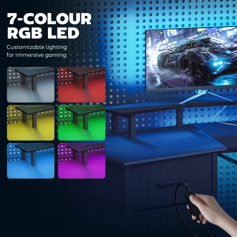 HOMCOM 79 inch Gaming Desk with RGB Lights, Computer Table with Power Outlets & USB Ports, Keyboard Tray and 2 Drawers, Black