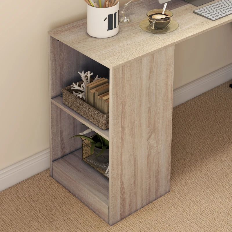 HOMCOM 55" Corner Computer Desk, 360° Rotating L-Shaped Desk, Home Office Workstation with 3-Tier Shelves, Bookshelf