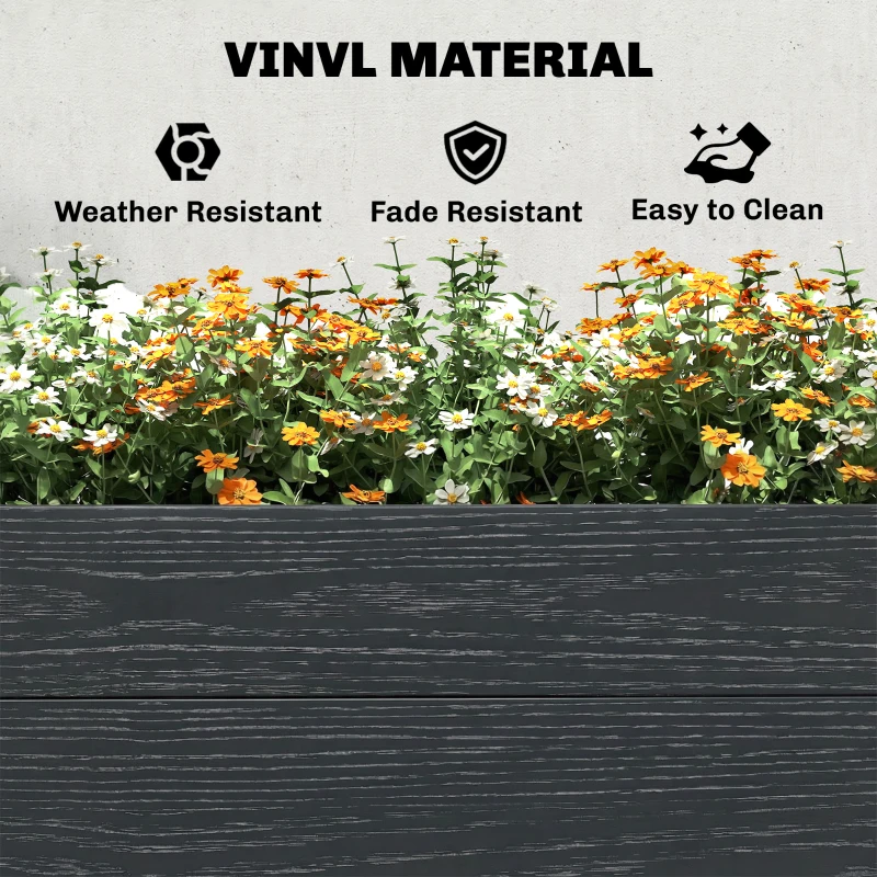 Outsunny Vinyl Raised Garden Bed Kit, 6.5 x 2 x 1ft Elevated Garden Box with Divider and Open Bottom, Grey Wood Effect