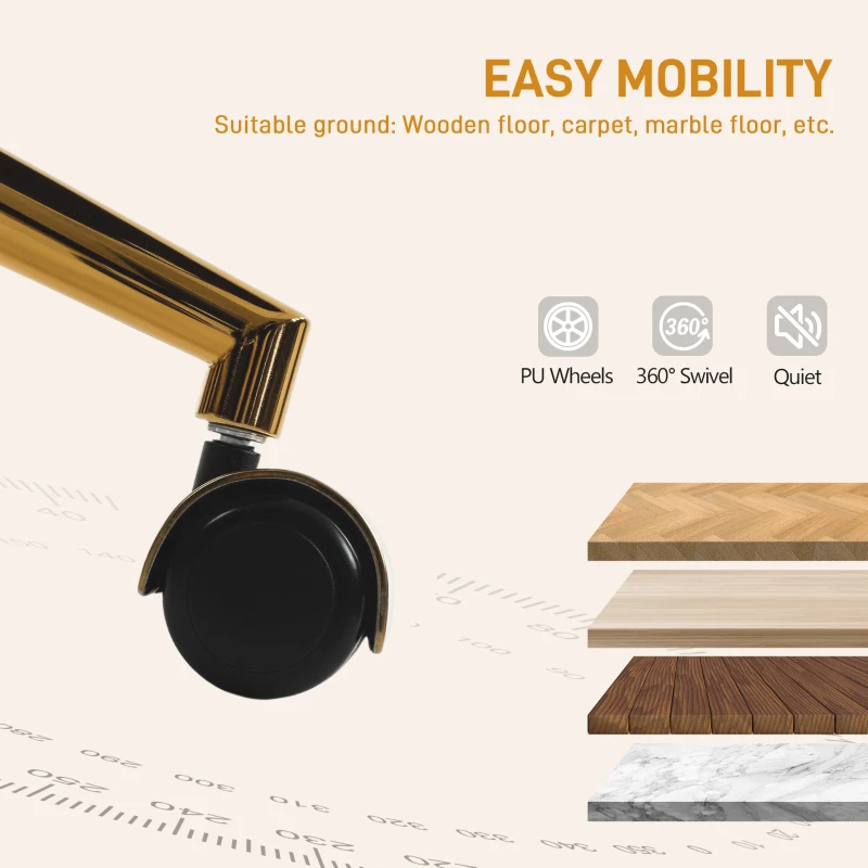 HOMCOM Office Chair, Teddy Fleece Upholstered Vanity Desk Chair, Cream White