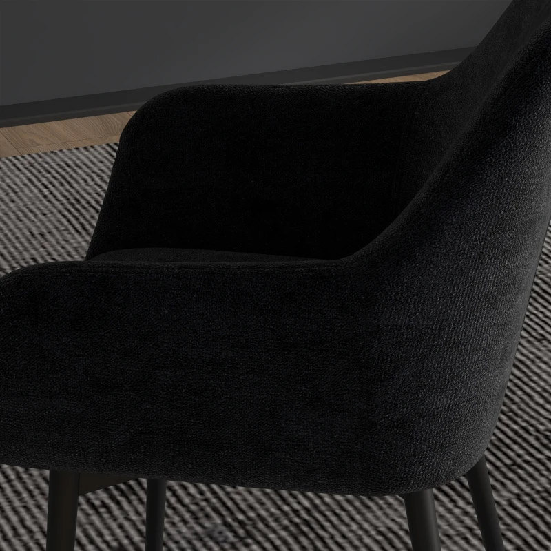 HOMCOM Dining Chairs Set of 2, Velvet-look Fabric Upholstered Kitchen Chairs with Backrest, Armrests and Steel Legs, Black