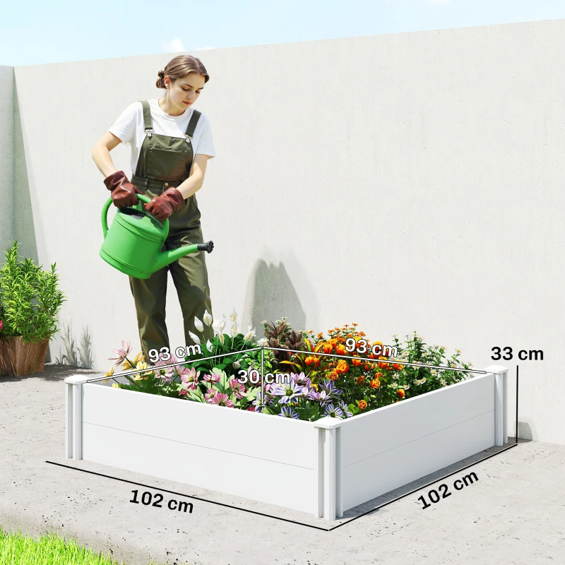 Outsunny Vinyl Raised Garden Bed Kit, 3 x 3 x 1ft Modular Elevated Garden Box with Slotting Legs and Open Bottom, White