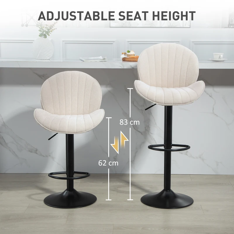 HOMCOM Bar Stools Set of 2, Swivel Barstools with Back, Adjustable Height and Footrest for Kitchen Island, Dining Room, Beige