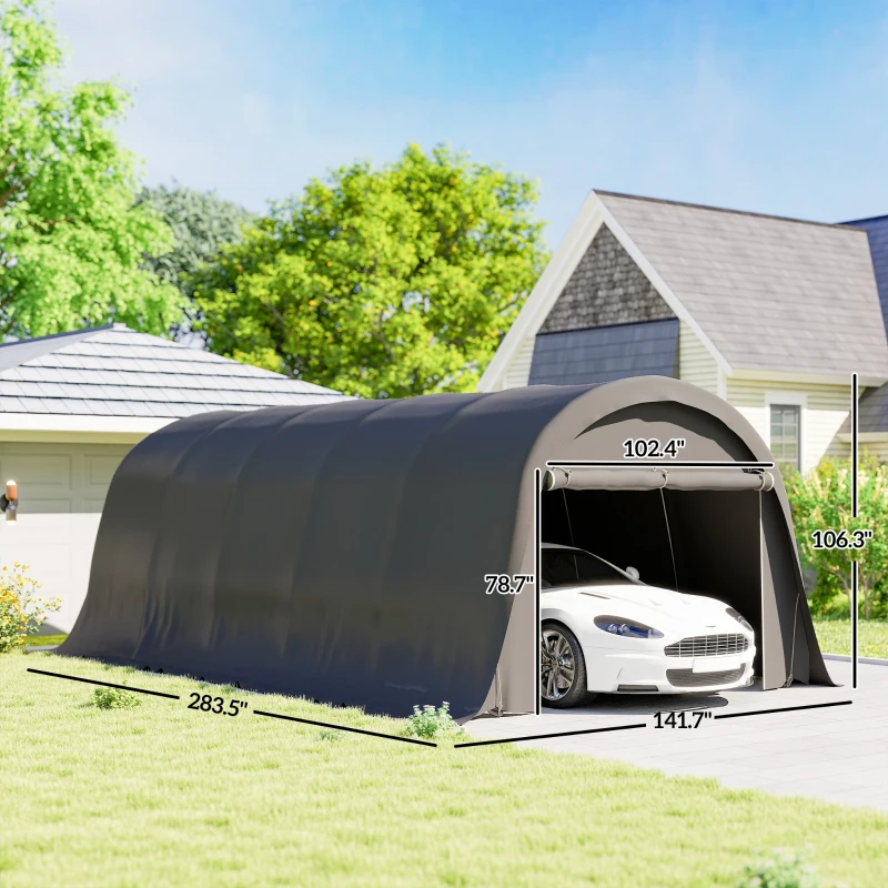 Outsunny 12' x 23.6' Heavy Duty Carport, UPF50+ Portable Garage Car Canopy Tent with Galvanized Frame, Large Door, Dark Gray