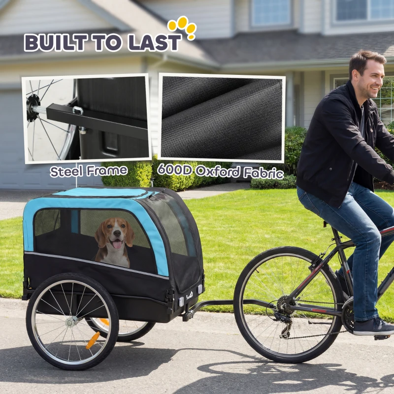 PawHut Dog Bike Trailer, Pet Cart Bicycle Carrier with 20" Air Tires, Quick-Release Wheels, Reflectors, Flag