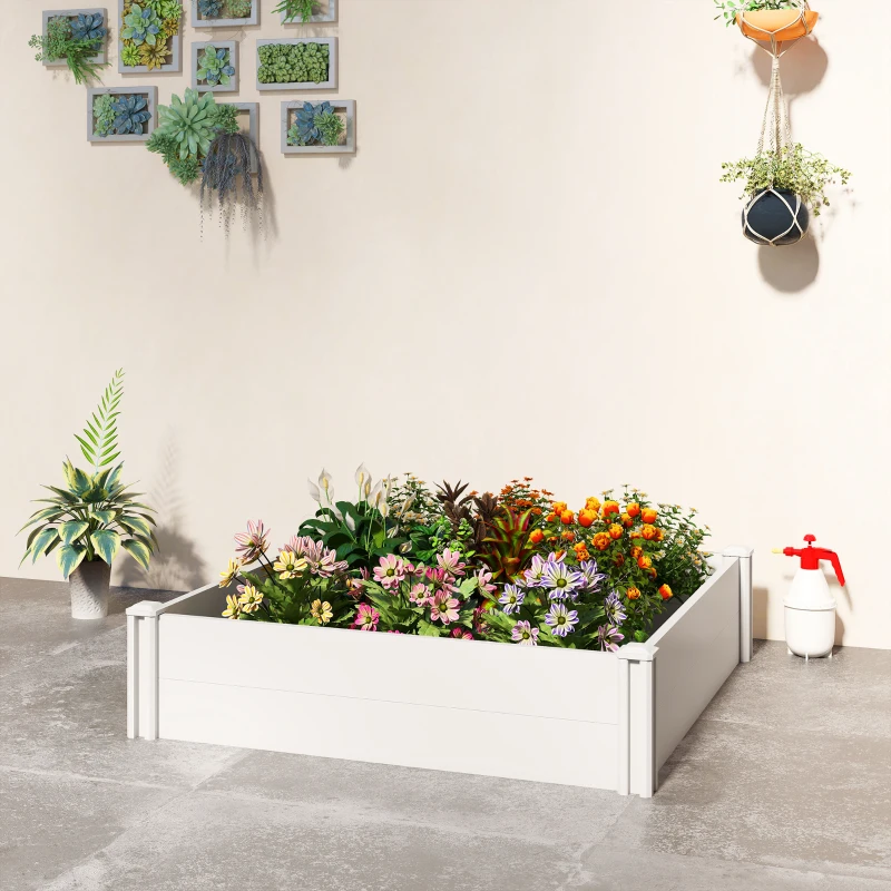Outsunny Vinyl Raised Garden Bed Kit, 3 x 3 x 1ft Modular Elevated Garden Box with Slotting Legs and Open Bottom, White