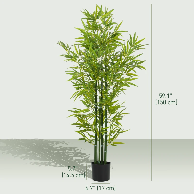 HOMCOM 5FT Artificial Bamboo Tree, Faux Decorative Plant in Nursery Pot for Indoor Decor, Set of 2