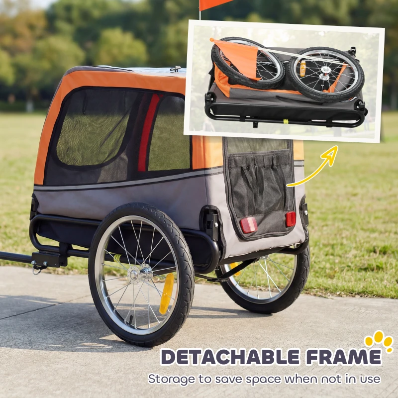 PawHut Dog Bike Trailer, Pet Cart Bicycle Carrier with 2 Entrances, Quick Release Wheels, Reflectors, Flag, Safety Leash