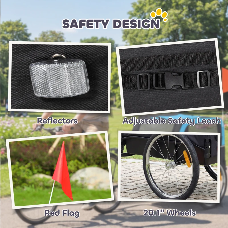 PawHut Dog Bike Trailer, Pet Cart Bicycle Carrier with 20" Air Tires, Quick-Release Wheels, Reflectors, Flag