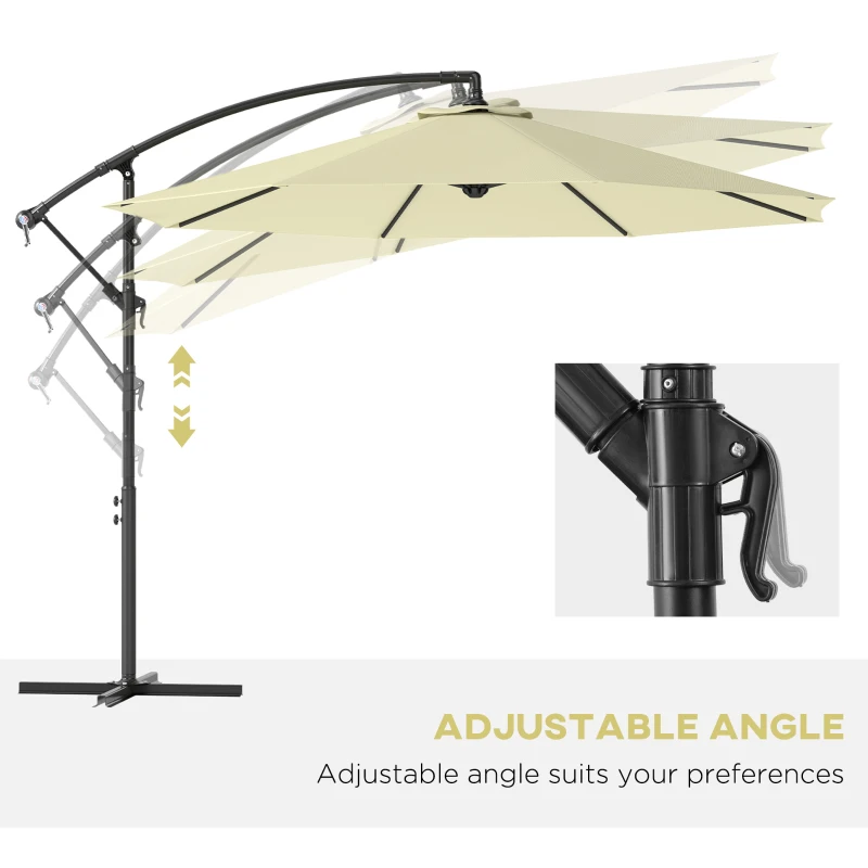 Outsunny 10' Deluxe Patio Umbrella, Outdoor Market Parasol, Banana Hanging Offset Sunshade with Crank, Cross Base, Beige