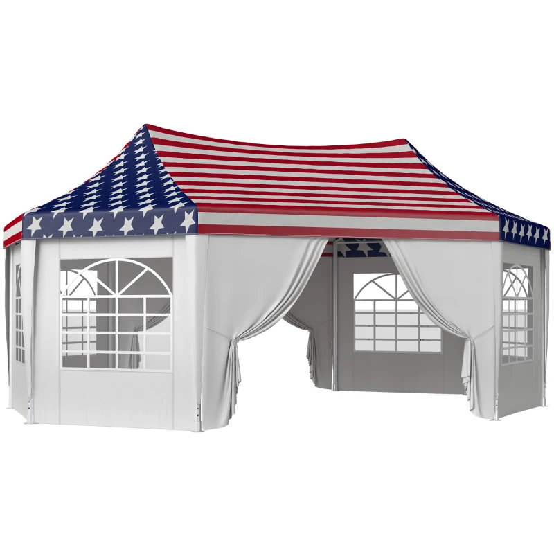 Outsunny 22.3 x 16.4 ft Heavy Duty Party Tent, Outdoot Canopy Tent with 2 Doors and 6 Windows, American Flag
