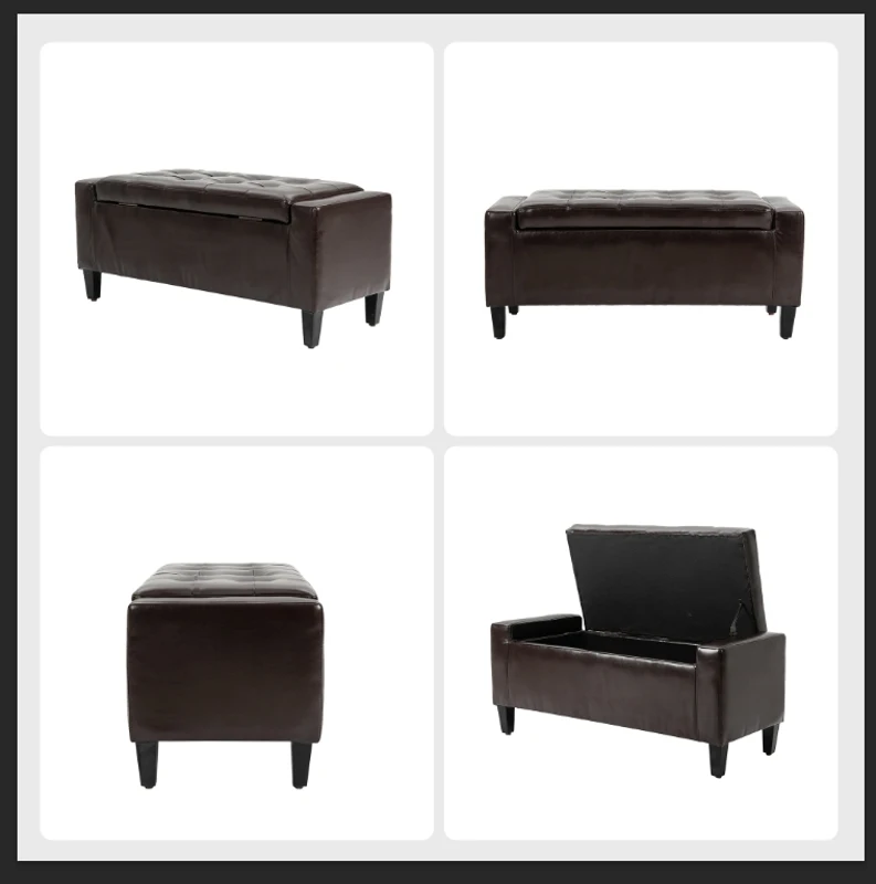 HOMCOM Storage Ottoman Bench, PU Leather Upholstered Bench with Tufted Design, Brown