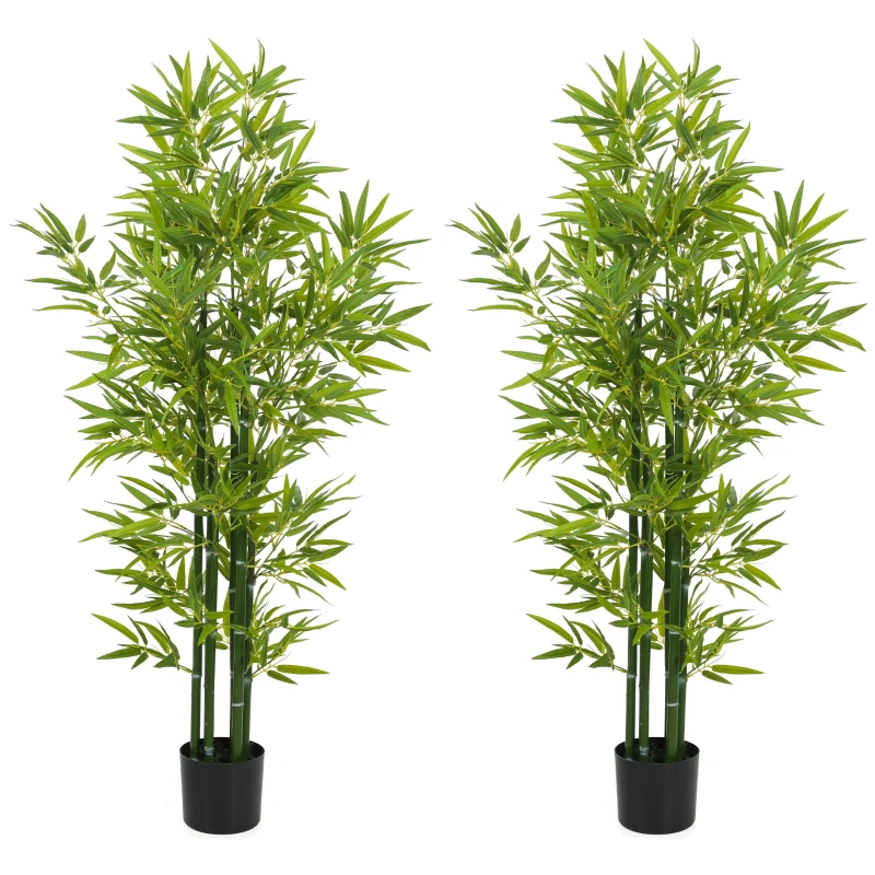 HOMCOM 5FT Artificial Bamboo Tree, Faux Decorative Plant in Nursery Pot for Indoor Decor, Set of 2