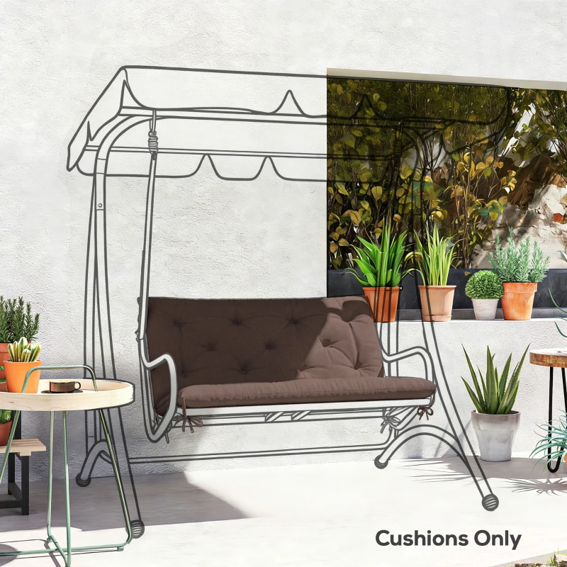 Outsunny Garden Bench Cushion with Backrest, Non-Slip 2 Seater Soft Pad with Ties, Coffee