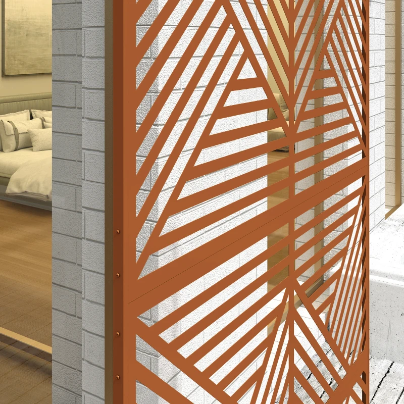 Outsunny Decorative Privacy Fence Screen, Metal Outdoor Privacy Screen Climbing Plant Trellis with Stand, Rhombus Brown