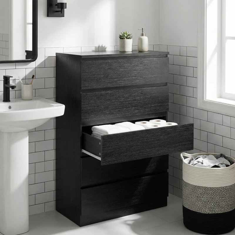 HOMCOM Dresser for Bedroom with 5 Drawers, Modern Chest of Drawers for Living Room, Closet, Hallway, Black