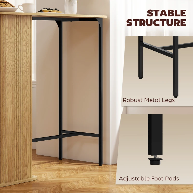 HOMCOM Tambour Bar Height Table with 3 Storage Shelves Rectangular Bar Table with Metal Frame for Kitchen Dining Room Natural