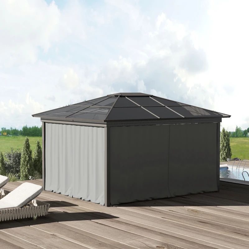 Outsunny 10' x 10' Universal Gazebo Sidewall Set with 4 Panels, Hooks/C-Rings Included for Pergolas & Cabanas, Light Grey