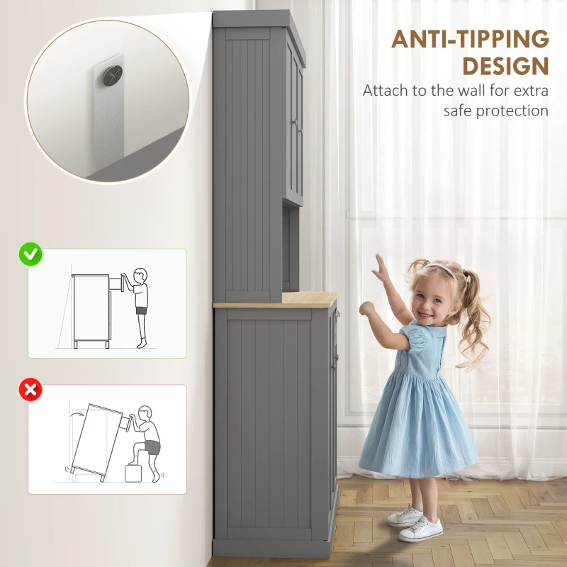 HOMCOM 71" Buffet with Hutch, Modern Farmhouse Kitchen Pantry Storage Cabinet with Microwave Oven Countertop, Drawer, Gray