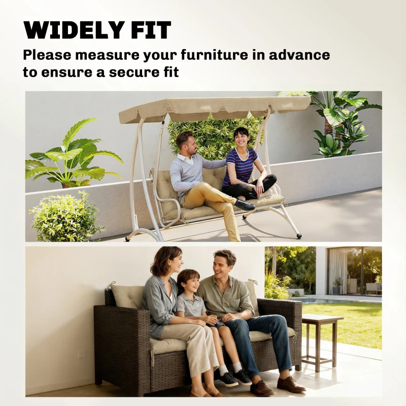 Outsunny 3-Seater Outdoor Bench Swing Chair Replacement Cushions for Patio Garden, Beige