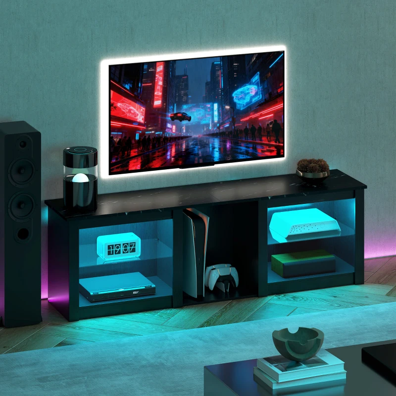 HOMCOM TV Stand with LED Lights, Modern Entertainment Center with Adjustable Glass Shelves, for TVs up to 65 Inch, Black