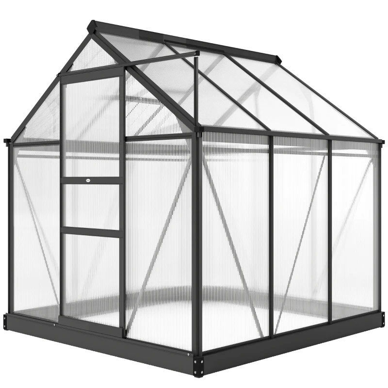 Outsunny Greenhouse Garden, Green House, Outdoor Greenhouse Kit, PC Board with Sliding Door, 6.2' x 6.3' x 6.6', Grey