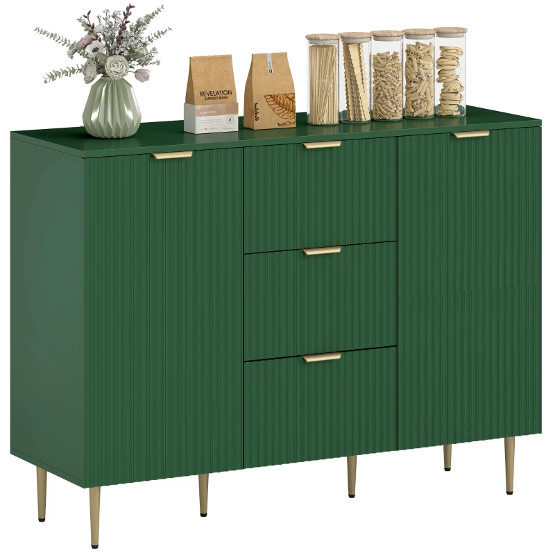 HOMCOM Modern Kitchen Storage Cabinet, Sideboard Buffet Cabinet w/ 3 Drawers and Adjustable Shelves for Kitchen Hallway, Green