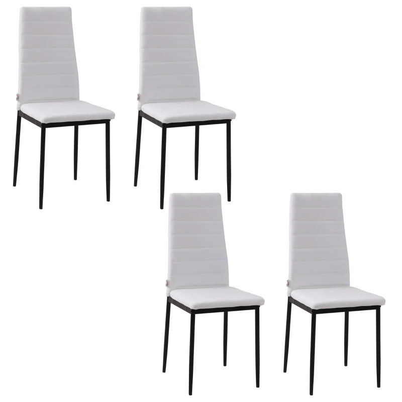 HOMCOM High Back Dining Chairs, Modern Upholstered Linen Fabric Accent Chairs with Metal Legs for Kitchen, Set of 4, White