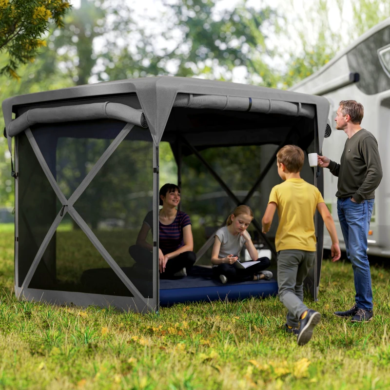 Outsunny 11 x 11ft Pop Up Gazebo Screen Tent with Removable Roof Cover, Roll-up Wind Panels for Camping, Backyard, Dark Gray