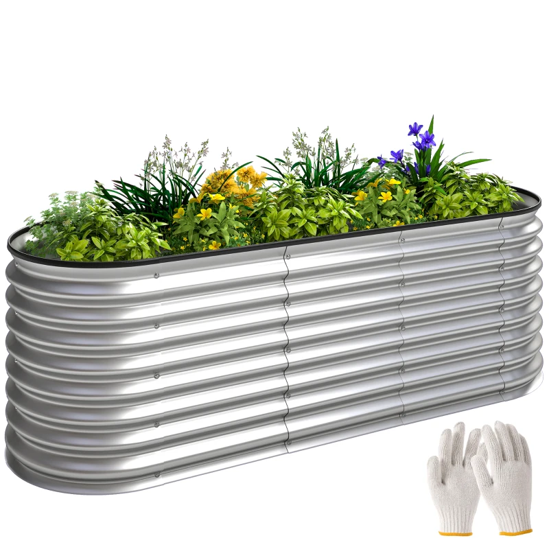 Outsunny Galvanized Raised Garden Bed, 6 x 2 x 2 ft Modular Metal Garden Beds with Rubber Strip Edging, Silver