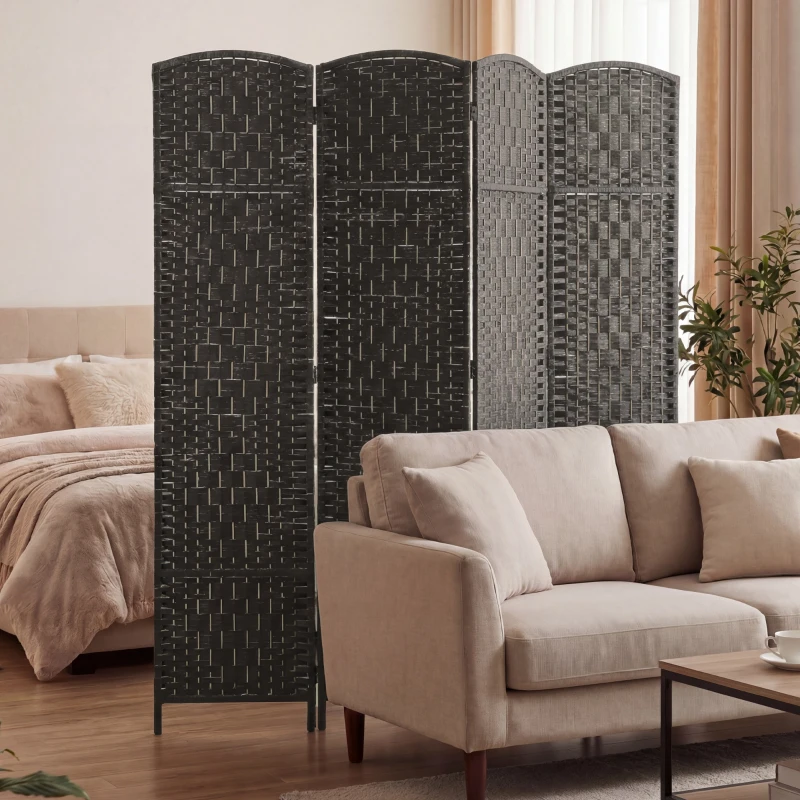 HOMCOM Room Divider, 4 Panel Folding Privacy Screen, 70.9" Tall Portable Weave Partition Wall Divider for Bedroom, Coffee