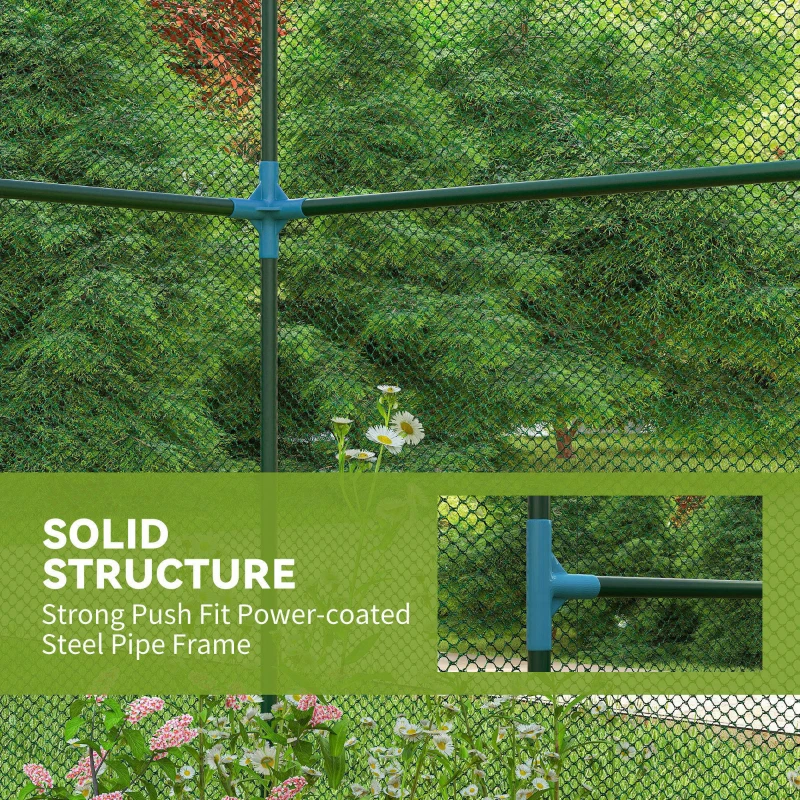 Outsunny Walk-in Crop Cage, Plant Protectors from Animals with Roll Up Zippered Door, 7.9' x 3.9' x 6.1', Green