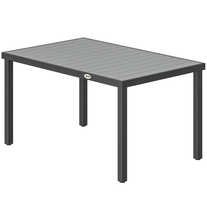 Outsunny Rectangular Patio Table for 6, Outdoor Dining Table with Wood-Plastic Composite Top and Steel Frame for Garden, Grey