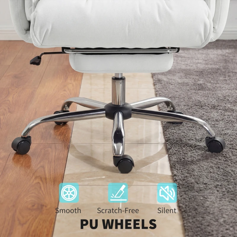 HOMCOM High Back Office Chair, Reclining Desk Chair with Footrest, High Resilience Foam, Rolling Wheels, Cream White