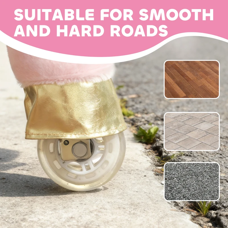 Qaba Ride on Unicorn Toy for Kids 3-5 Years, 29.5 Inch Plush Baby Rocking Horse with Wheels, No Battery Required, White