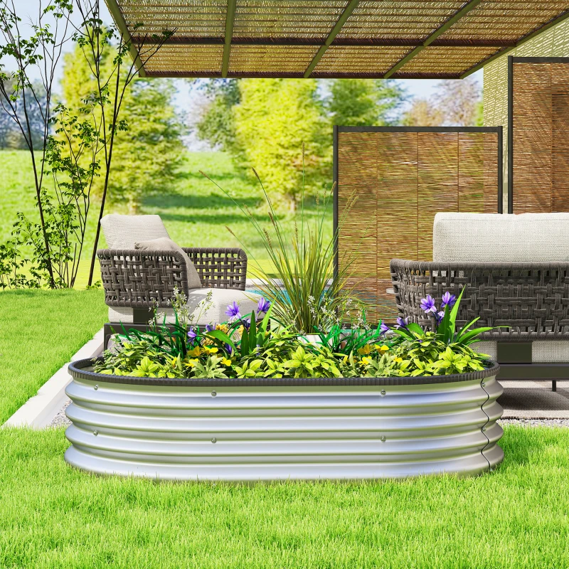 Outsunny Galvanized Raised Garden Bed, 4 x 3 x 1 ft Modular Metal Garden Beds with Rubber Strip Edging, Silver
