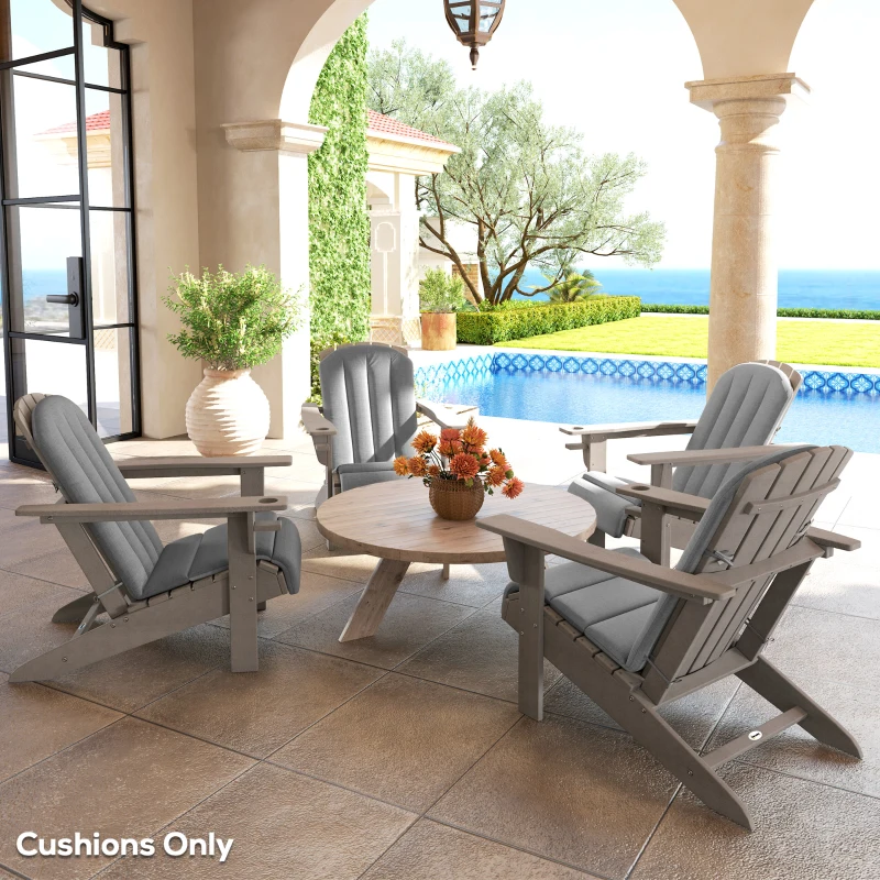 Outsunny Set of 4 Patio Chair Cushions, High Back Adirondack Chair Cushion with Ties, High-Density Foam, Grey